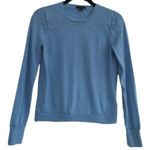 J Crew Small Blue Merino Wool Crew Neckline Long Sleeve Waffle Sweater Pullover